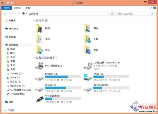 如何将U盘与Win8.1的所有混在一起的存储设备和驱动器分开显示