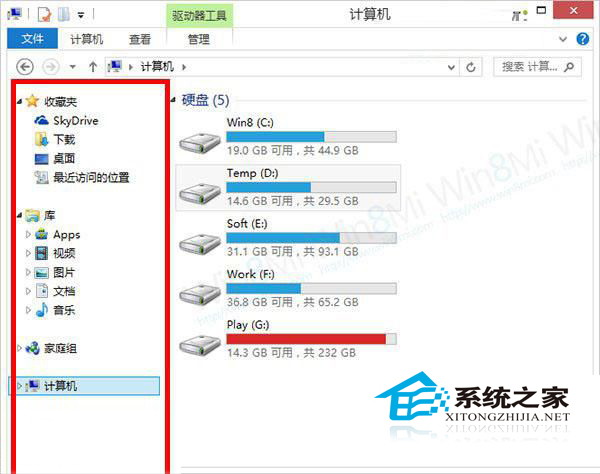  Win8如何自定义文件管理器导航窗格