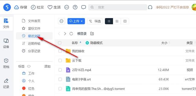 115网盘如何开启最近浏览记录