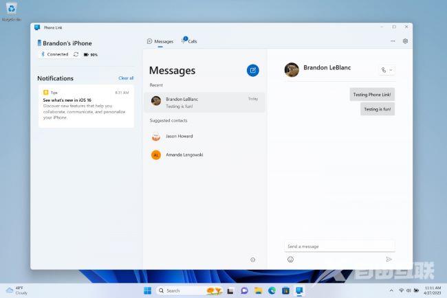Win11系统 Phone Link 应用支持 iPhone ，用户可在 PC 端收发短信、打电话